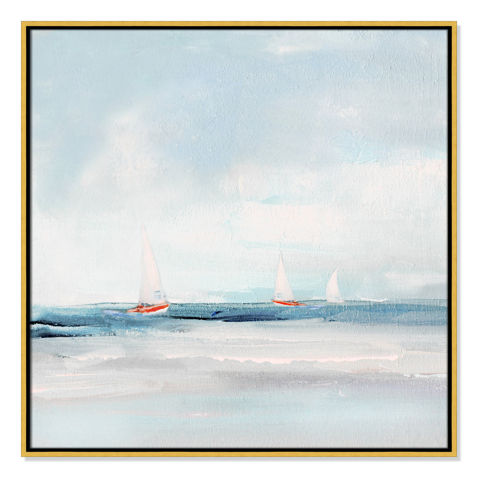 Charter "Caribbean Sail" Painting by Sally Swatland, 31.5" H x 31.5" W x 2" D, Gold