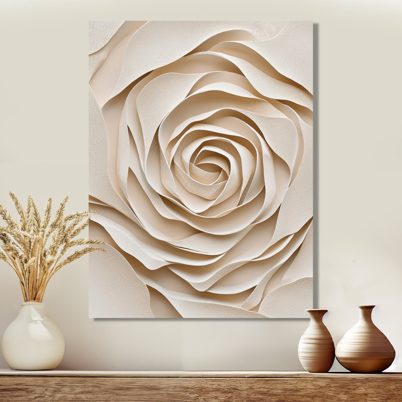Abstract Spiral Of Beige Rose Flower III - Floral Metal Wall Art, Rose Metal Print, 32" H x 24" W x 0.84" D