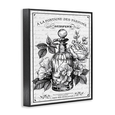 Giclée encadrée de parfum français rétro et fleurs, design par lettres et doublure