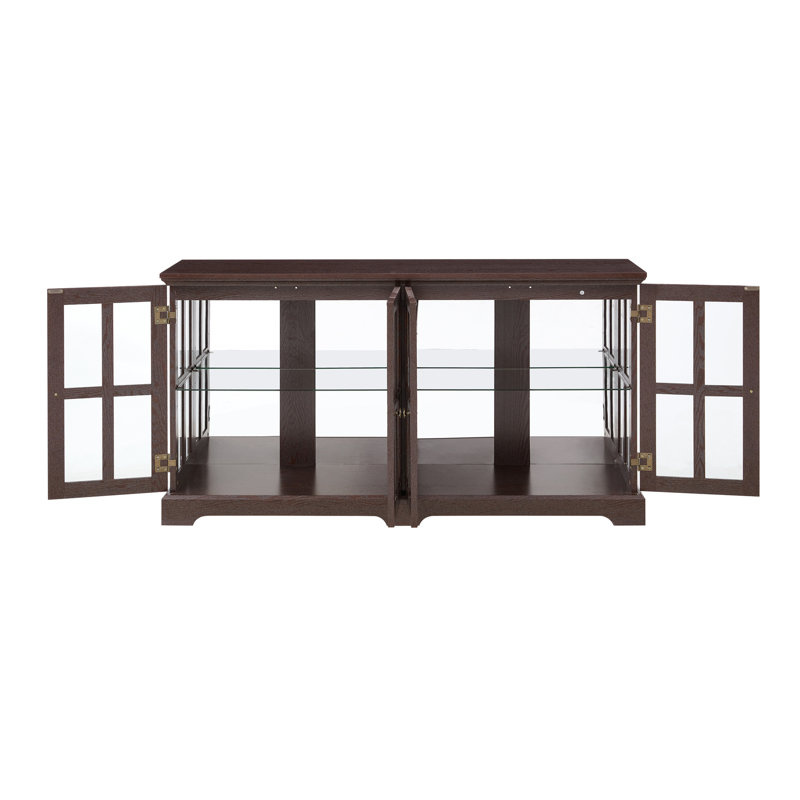 LED Curio Display Cabinet Antique Display Cabinet With Glass Doors Adjustable Shelves For Collectibles Four Door Design Vintage Showcase For Home Or Office Antique Display Case CHERRY