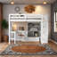 Lit mezzanine avec bureau en L, tiroirs de rangement et armoire, fabrication en bois de pin et en bois aggloméré, aucun sommier requis - Taille double-1960174704