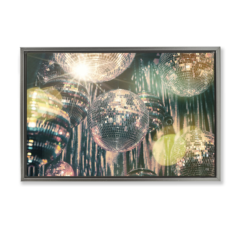  Balles disco avec toile flottante encadrée Bokeh par Graffi * Tee Studios, H 21 po x l 31 po, Cadre flottant gris lustré