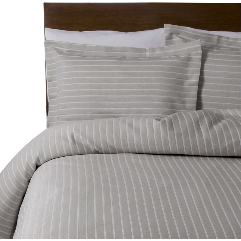 Imogene Cotton Blend Striped Duvet Cover Set with Pillowcases, Silver, Double Duvet Cover + 2 Standard Pillowcases