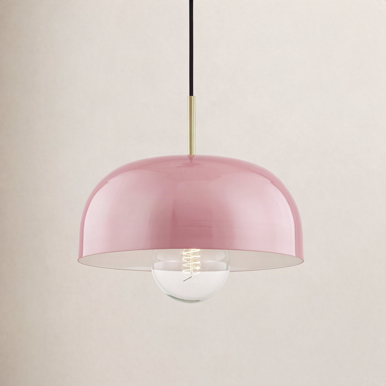 Avery Single Light Pendant, Pink, Aged Brass, 5.75" H x 14" W x 14" D
