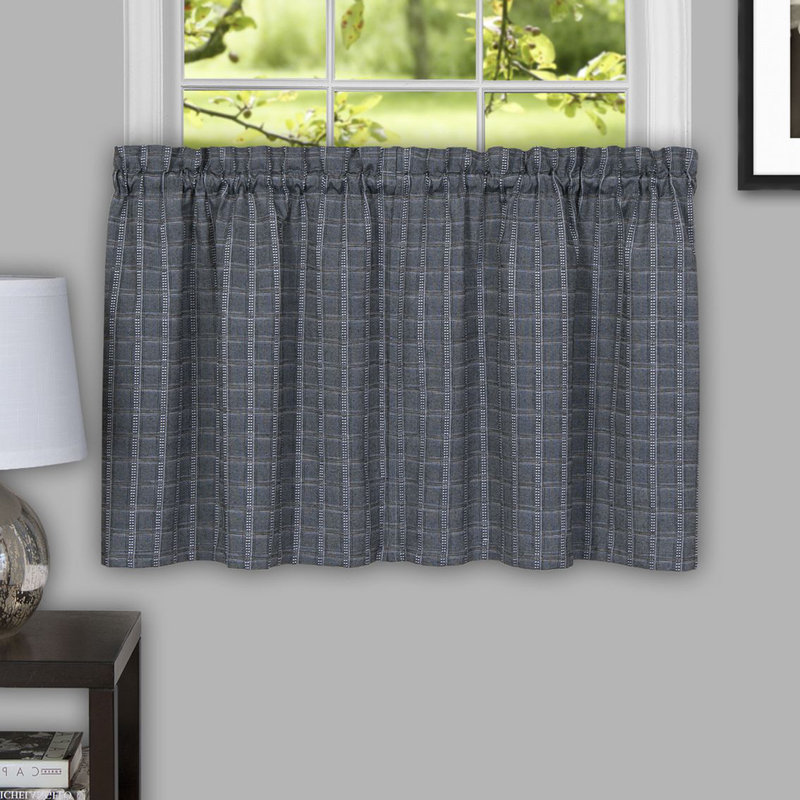 Assel Geometric Tailored Kitchen Curtain, 58" W x 36" L, Gray