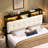 Upholstered Storage Headboard With Built-In Charging Station, LED Light Strip, Hidden Drawer And Shelf – Tufted Button Design-1580861414
