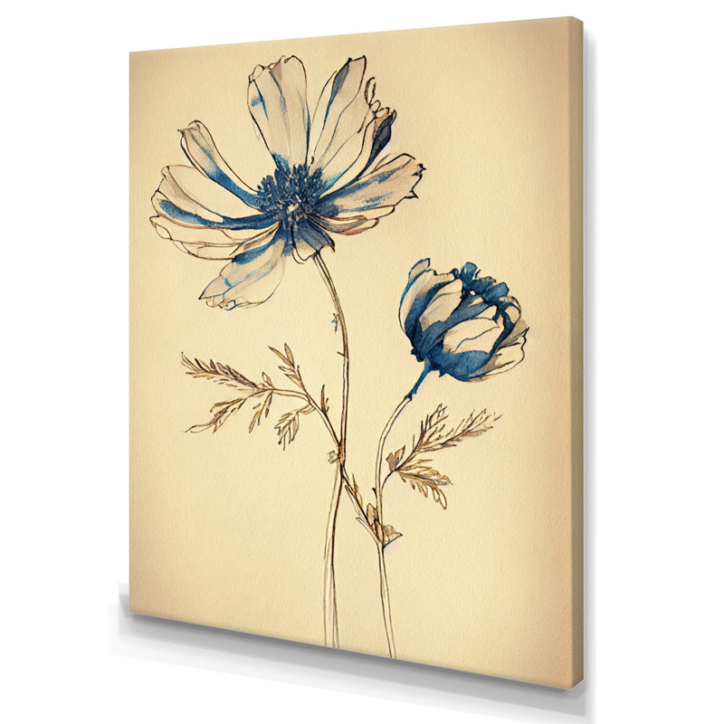«Blue Vintage Flower Blooming VII», art mural sur toile florale, H 44 po x l 34 po x P 1,5 po, Toile tendue