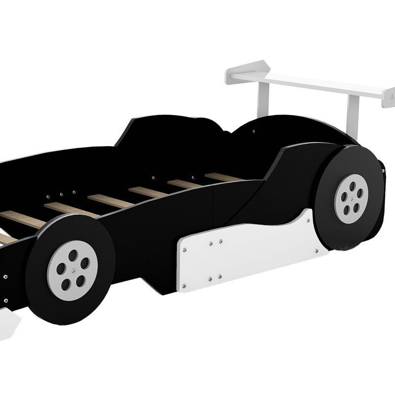 Race Car-Shaped Platform Bed With Wheels, Black