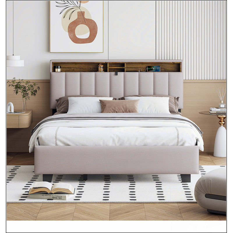 Lit plateforme tapissier avec tête de lit de rangement, lit gigogne simple, tiroirs et charge pour les chambres à coucher modernes