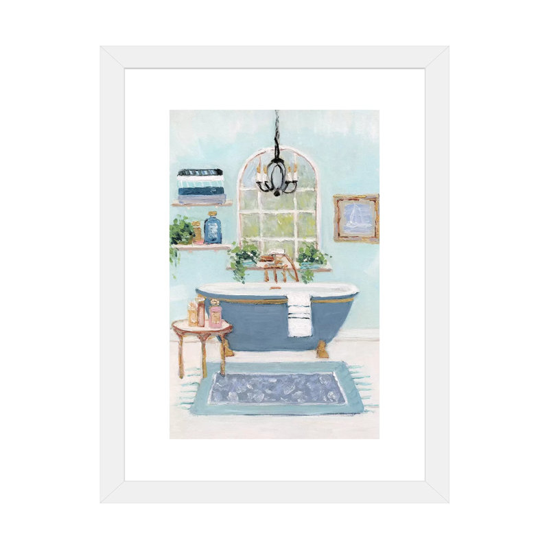 «Blue Bath I» par Sally Swatland - reproduction d'art, H 32 po x l 24 po x P 1 po, Papier encadré blanc, Blanc
