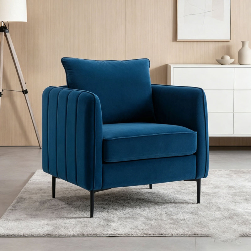 Fauteuil d'appoint simple en velours Accent Chair, Velours bleu