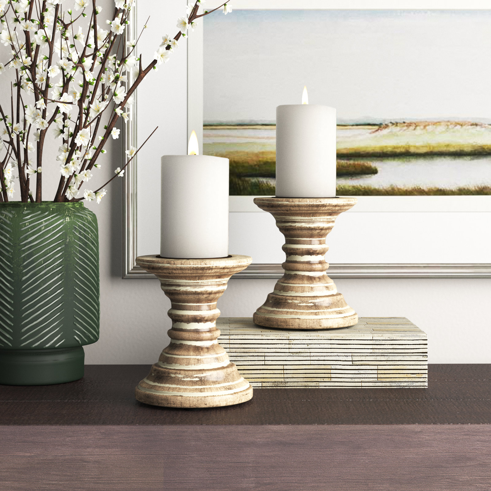 2-Piece Wood Candlestick Set