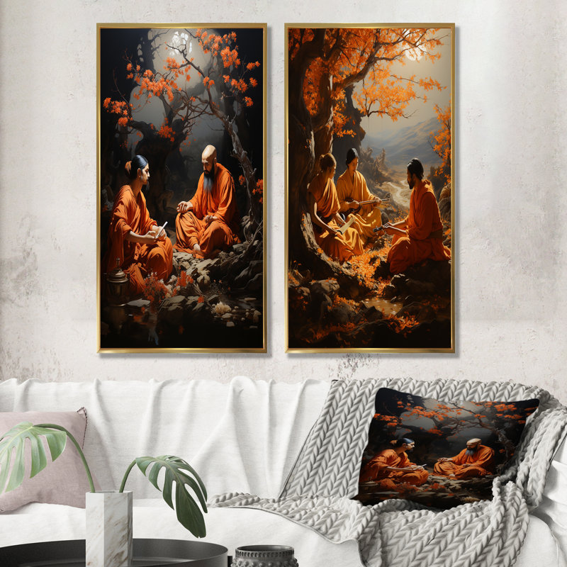 L'hindouisme Upanishads Wisdom Walnut - ensemble de 2 impressions sur toile de l'hindouisme, Encadrement doré