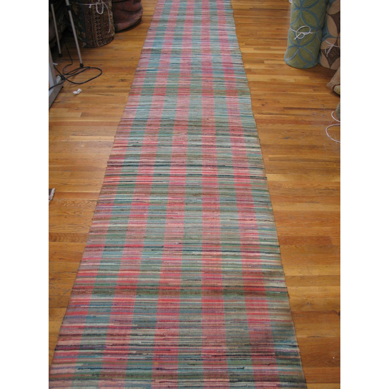 Vintage Striped Mid Century American Hallway Runner Rag Rug