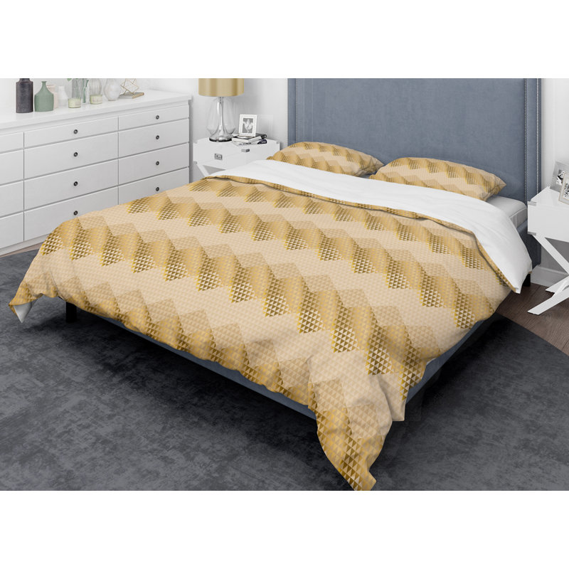 Ensemble de housse de couette de style mid-century en onde triangulaire, Housse simple + 1 taie décorative