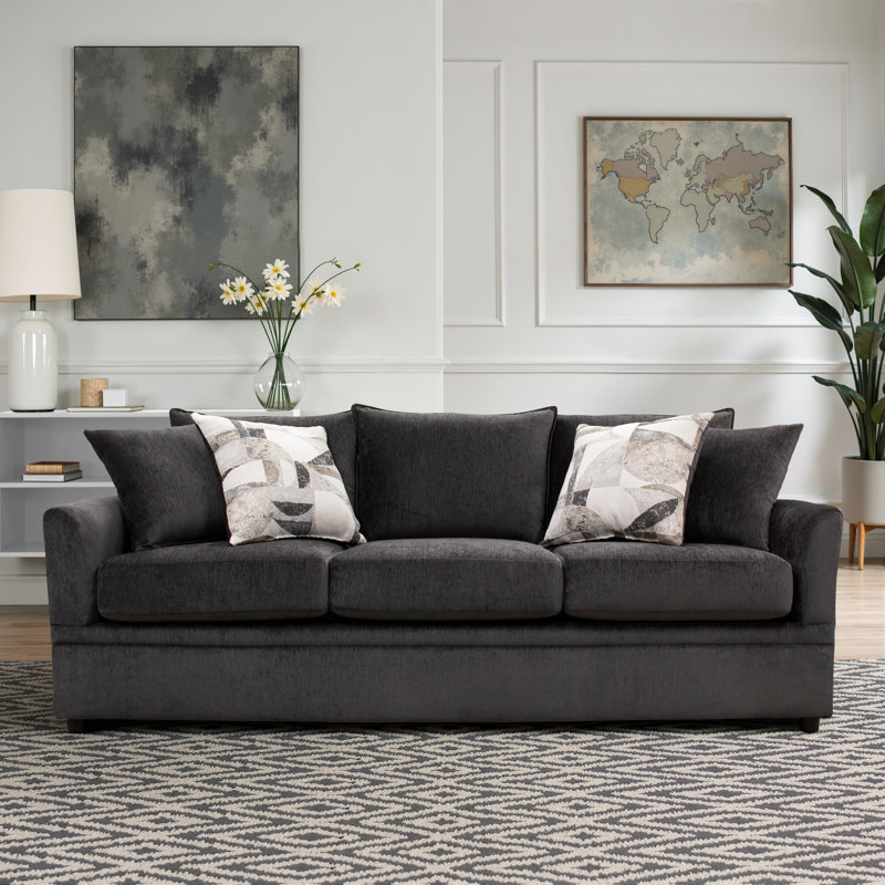 Jakeira 3-Seater Polyester Fabric Couch, Dark Gray