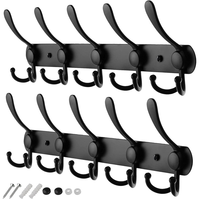 Aracelio Stainless Steel Wall 10 - Hook Wall Mounted Coat Rack, Black