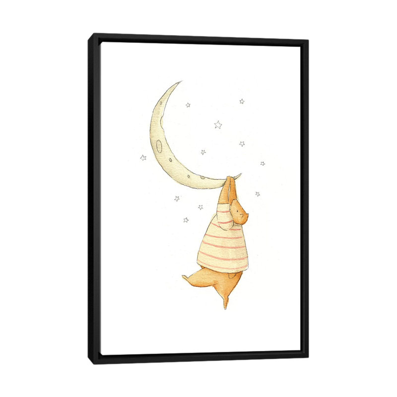 «Stuck On The Moon I» par Mike Koubou - impression d'art graphique, H 60 po x l 40po x P 1,5 po, Toile avec cadre noir