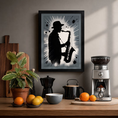 Saxophone Silhouette Urban Art - Framed Print