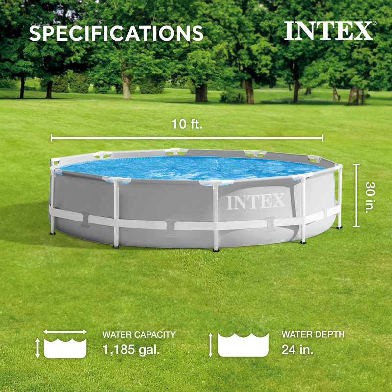 Gray 10ft Round Metal Frame Above Ground Pool Set