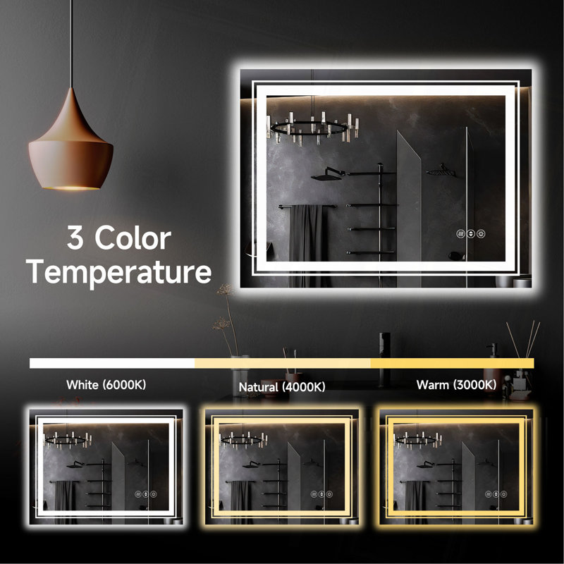 Frameless LED Bathroom Mirror,Smart Mirror, 28" x 20"