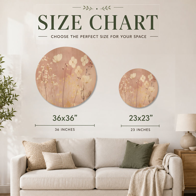 Fleurs sauvages en rose Dusty I - Art mural rond en bois, Rond 23 po, Rond