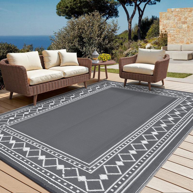 Tapis d'extérieur imperméable à l'eau, Grey, Rectangle 9 pi x 12 pi