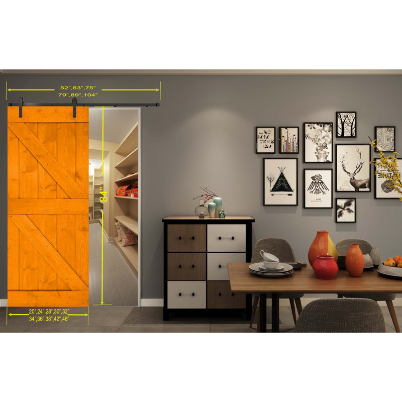 Porte de grange peinte 84 po 84 po, 40 po x 84 po, Orange dorée