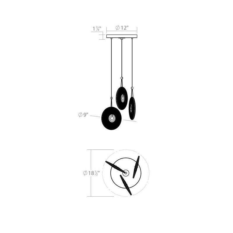 Satin Black and Glass 3-Light LED Pendant