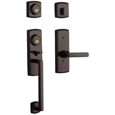 Soho Handleset with Double Cylinder Deadbolt and Door Lever and Rosette