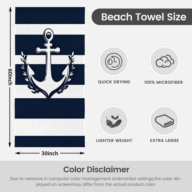  Serviette de plage légère en microfibre, absorbante sans décoloration, 30 po x 60 po, bande d'ancrage Laurel