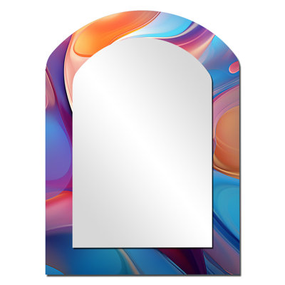 Transitional Pink And Blue Shapes II - Large Arched Wall Mirror On Metal