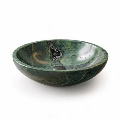 Vasque de salle de bain en marbre naturel vert de 40 cm (16 po) avec surface polie et trou de vidange prépercé