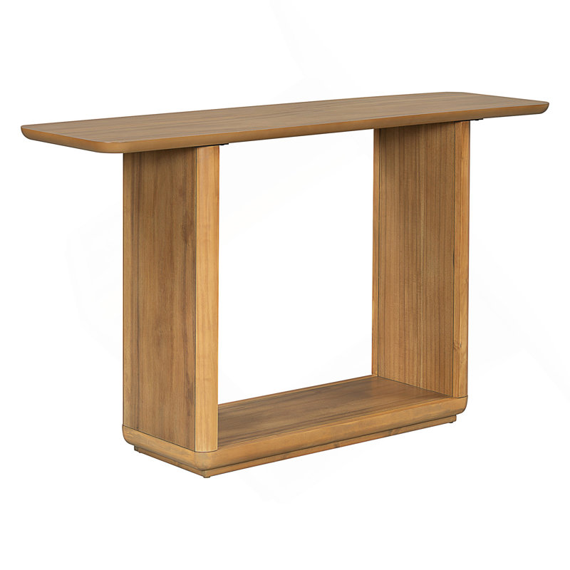 Elegant Minimalist Console Table With Curved Corners,Natural Wood Veneer,U-Base Design For Easy Placement ,Perfect For Displaying Your Treasures,Simple Assembly