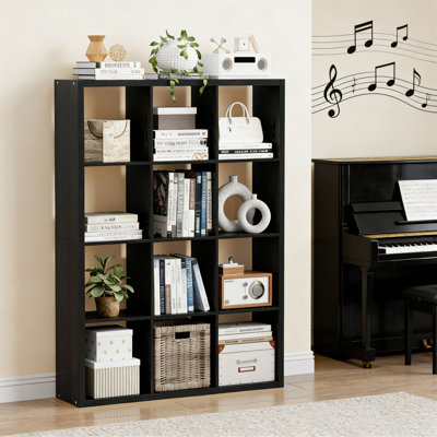 Cube Storage Bookcase With Open Back, For Living Room Office, Black, 12 Cubes