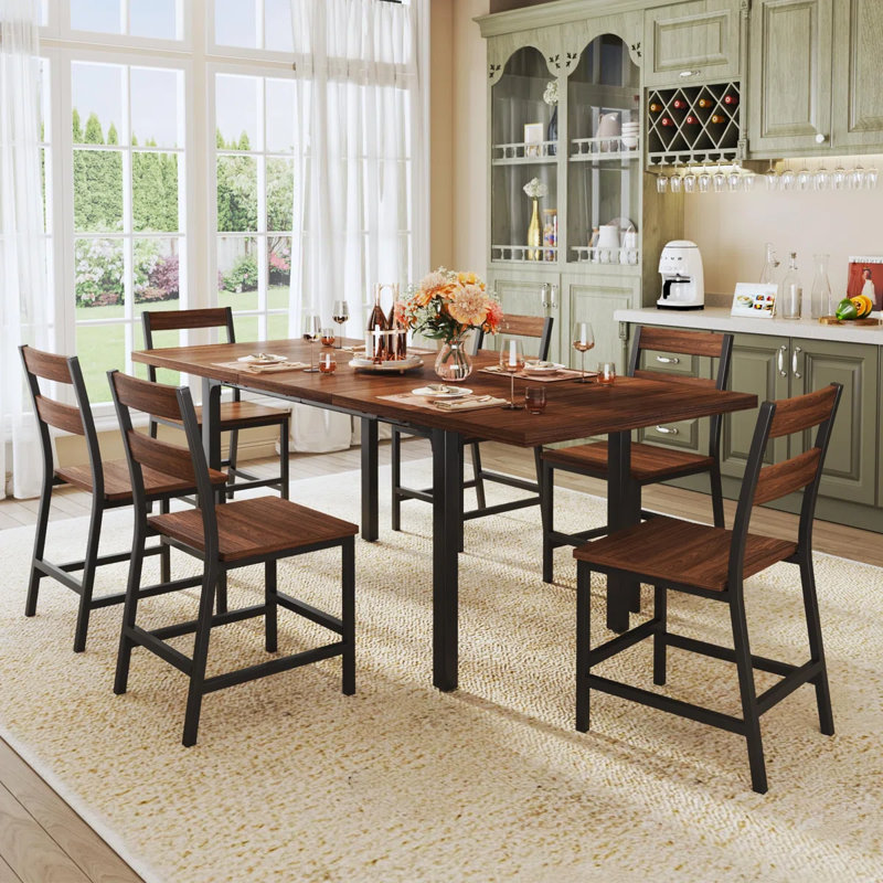 7-piece Dining Table Set, Extendable Tabletop