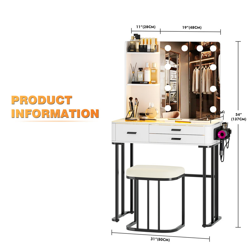 Dressing Table with Mirror, White/Black
