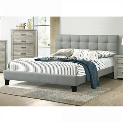 Full Size Grey Polyfiber Tufted Headboard Platform Bed Frame - No Box Spring Needed for Contemporary Bedrooms
