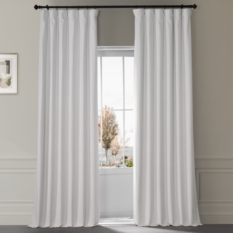 Loria Plush Velvet 100% Blackout Curtains For Bedroom, Living Room - Single Panel, Misty White, 50" W x 120" L