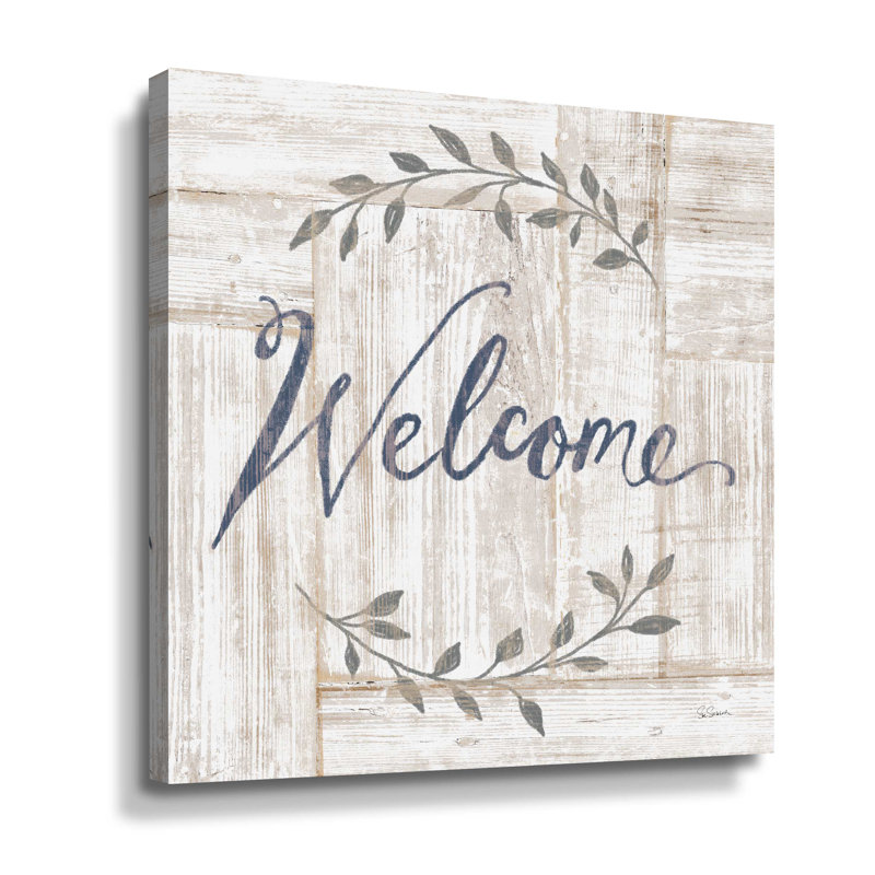 " Woodgrain Welcome ", 10" H x 10" W x 2" D, Wrapped Canvas