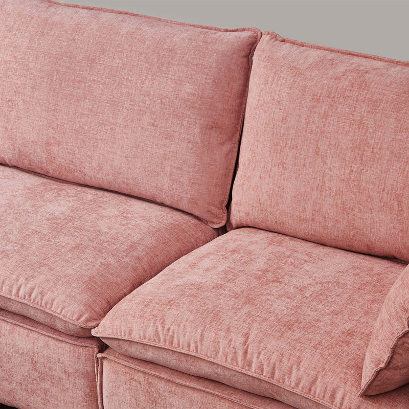 Canapé d'angle modulaire en chenille avec pouf amovible, Chenille rose