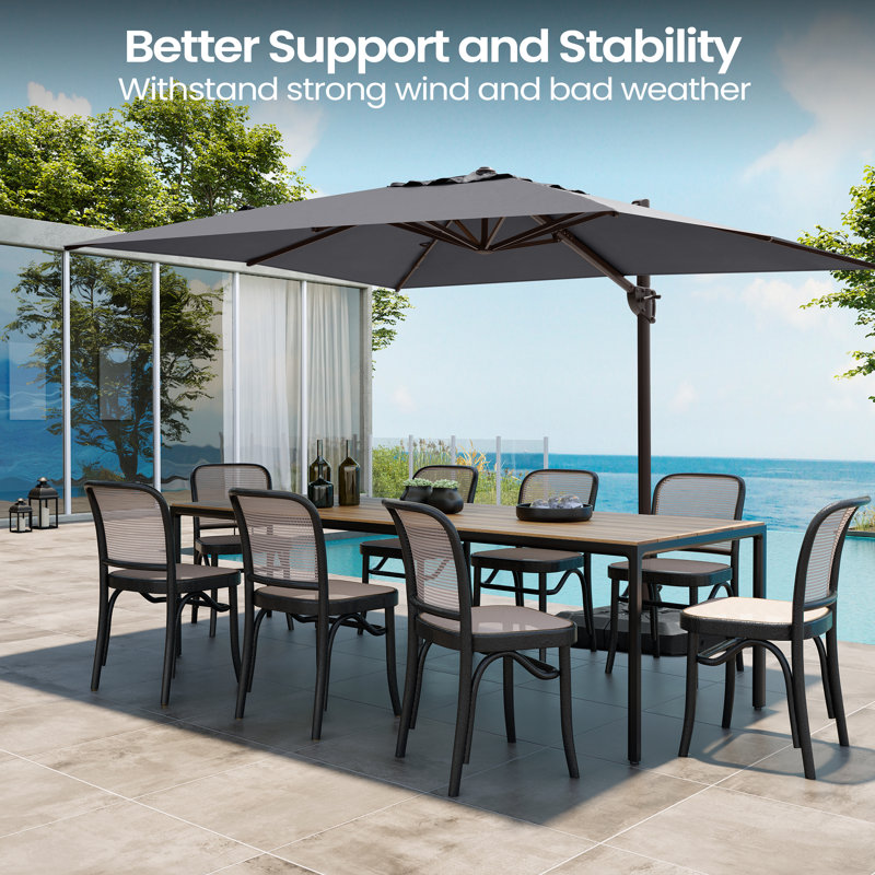 Parasol extérieur en porte-à-faux 141 po x 104 po, base lestée incluse, Gris foncé
