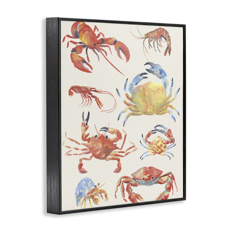 Collection Crab & Crustacean, giclée encadrée, design par June Erica Vess, H 30 po x l 24 po, Giclée encadrée noir minuit