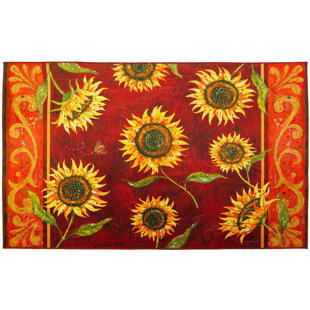 2 Pieces Kitchen Rugs Set Sunflower Bee Countryside,Water Absorbent Soft  Doormat