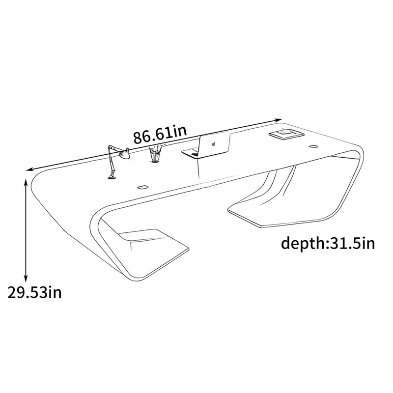 Bureau simple et moderne, H 29,53 po x l 86,61 po x P 31,5 po