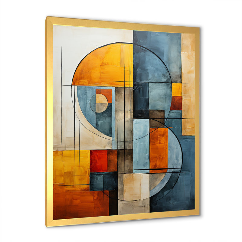 «Orange and Blue Cubism Assemblage II - Abstract Collages», art mural sur toile, Cadre doré simple