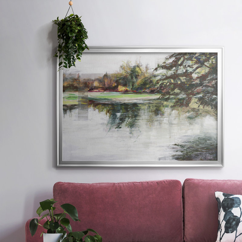 " Upon Reflection ", Silver Closed Corner Framed Canvas, 30" H x 44" W x 1.5" D