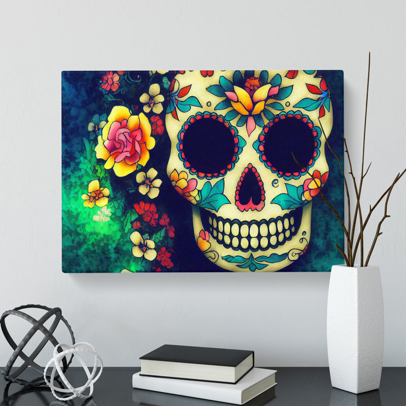 Mystical Floral Sugar Skull - Wrapped Canvas, 35cm H x 50cm W x 3cm D