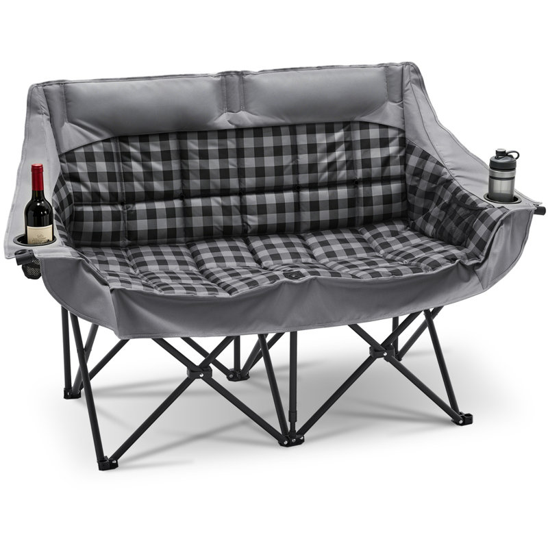 Oversized Double Camping Chair, Folding 2 Person Camping Chair, Fully Padded Chair with Carrying Bag, Black/Gray
