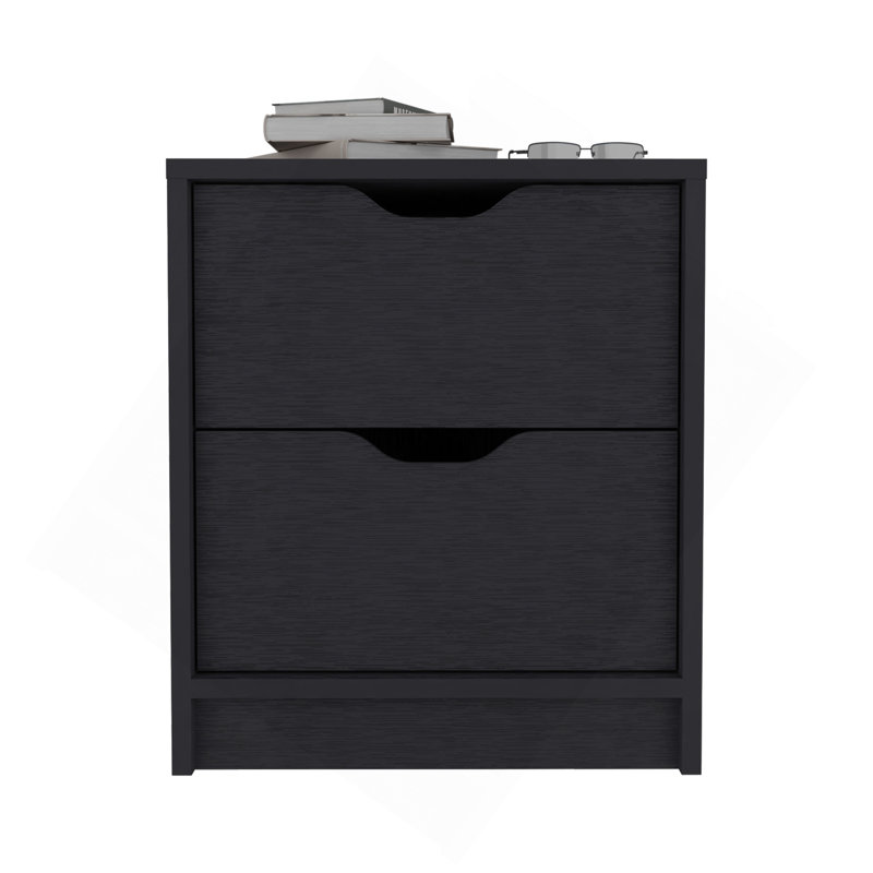 Double Drawer Nightstand 19"H, Bedside Table, Black, Black